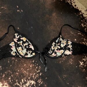 Victoria's Secret Black Bra with Floral Embroidery